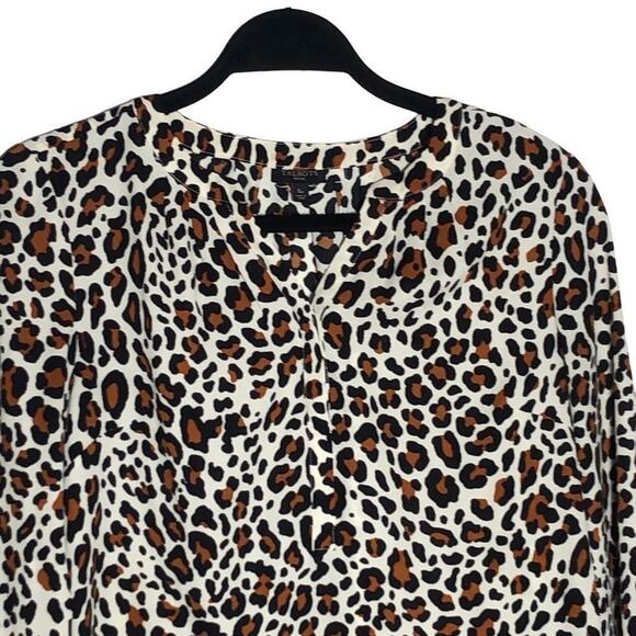 Talbots Slouchy Leopard Print Blouse Small Petite Brown Black Cream Multicolor - Picture 3 of 12